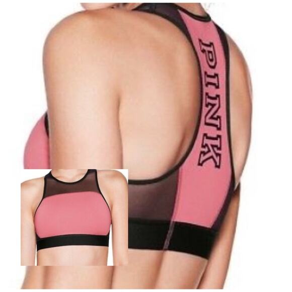 Victoria's Secret PINK Crop Haut Court Mesh Racerback Sports Bra Pink Size Small - Picture 1 of 11